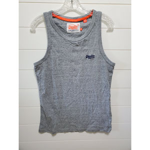 Vintage SUPER DRY mens size S made in India gray blue tank top orange stitching